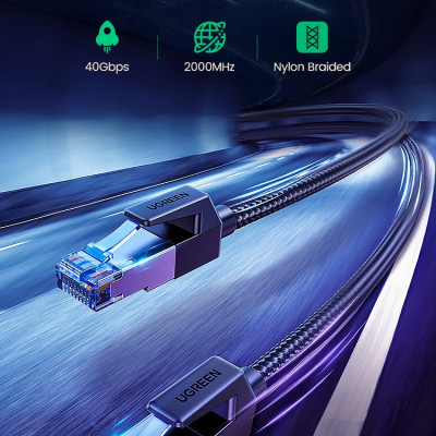 Cáp mạng Cat8 đúc sẵn bọc dù dài 15M Ugreen 30799  hàng chính hãng