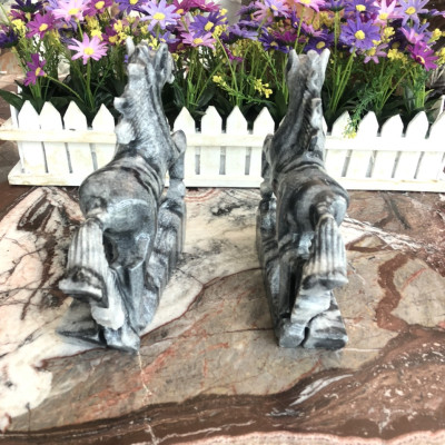 Tượng cặp Ngựa phong thủy công danh tài lộc đá cẩm thạch vân đen - Dài 20 cm