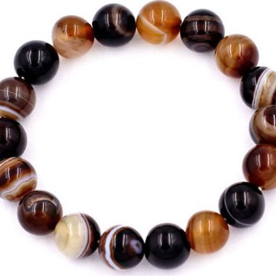 Vòng chuỗi đeo tay Mã Não Nâu Sọc 10 ly - hợp mệnh Kim, mệnh Thổ