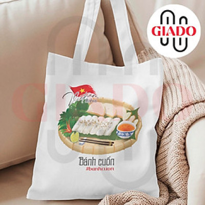 Túi canvas GIADO, túi tote in hình món ăn Việt Nam mẫu Bánh cuốn