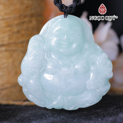 Mặt dây chuyền phật di lặc đá cẩn thạch A trắng hợp mệnh thủy kim - Ngọc Quý Gemstones