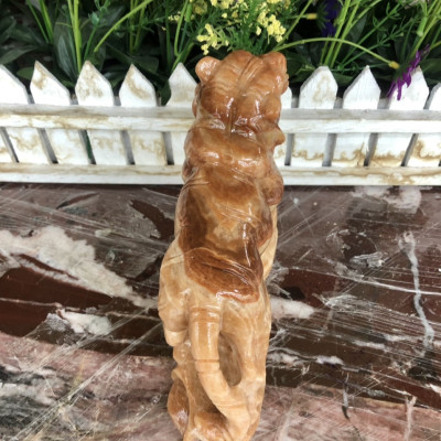 Tượng con Cọp, Hổ giáp, tuổi Dần phong thủy đá cẩm thạch vân gỗ trang trí phòng khách, bàn làm việc - Dài 15 cm