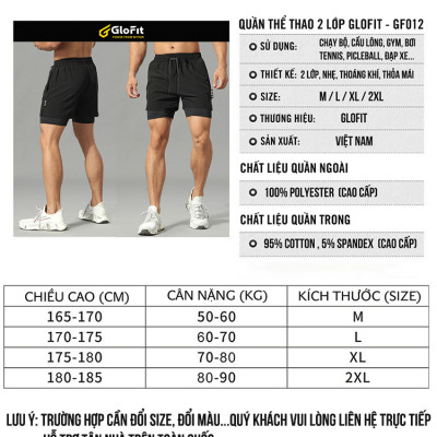 Quần 2 Lớp Đa Năng Cao Cấp Glofit GF012, quần đi bơi, quần chạy bộ, quần tập gym, quần tennis, quần pickleball, quần bóng rổ (Hàng cao cấp chính hãng)