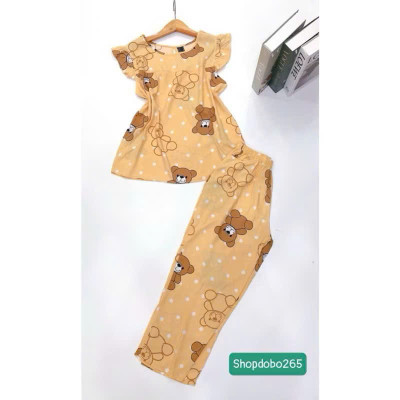 Đồ bộ nữ,đồ ngủ mặc nhà lửng 9 tấc tay cánh tiên vải lanh BL 57 họa tiết dễ thương size 51-70kg.