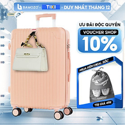 Vali du lịch BAMOZO 8801 MÀU HỒNG NHẠT size 20/24, vali kéo nhựa được bảo hành 5 năm.