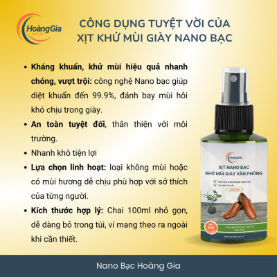 Xịt Khử Mùi Giày Công Sở Nam Nano Bạc Hoàng Gia 100ml - Khử Khuẩn Giày, Chống Hôi Chân Hiệu Quả