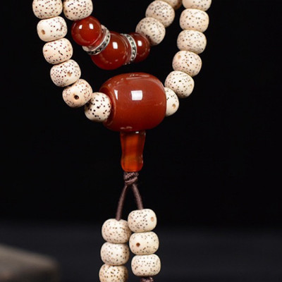 VÒNG TAY CHUỖI 108 HẠT BỒ ĐỀ TINH NGUYỆT 6x8mm TỰ NHIÊN