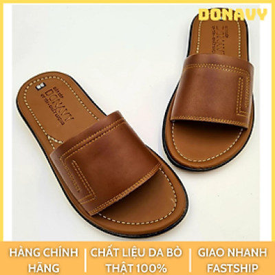 Dép nam quai ngang da bò DONAVY cao cấp thiết kế 2 chữ L bắt mắt may full quai và đế bao đi mưa DQN2L
