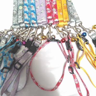 Dây dắt kèm vòng cổ có chuông cho Chó Mèo Dưới 5kg Bản rộng 1cm In họa tiết hoạt hình Chất liệu dù an toàn, Chắc chắn