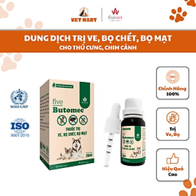 Lọ Nhỏ Trị Ve, Bọ Chét, Bọ Mạt Cho Thú Cưng - five Butomec for pet 20ml
