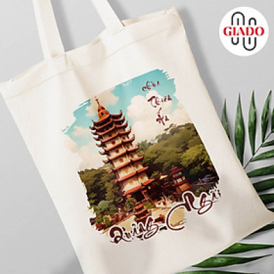Túi canvas GIADO, túi vải bố, túi tote mẫu Quảng Ngãi chùa Thiên Ấn