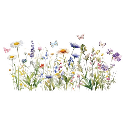 Sticker Giấy Dán Tường Decal Dán tường Tranh Dán Tường Trang Trí Tường Mẫu Cánh Đồng Hoa Bướm ZDB-2720