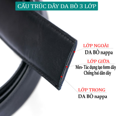 Thắt lưng nam, dây nịt nam da bò 3 lớp Bụi Leather L104 - Khóa tự động, nhiều mặt khóa tùy chọn