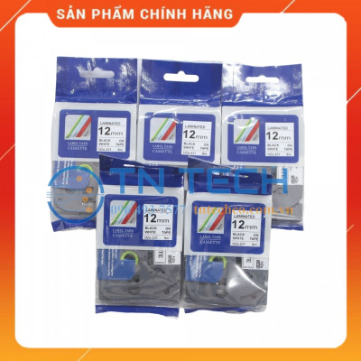 Nhãn In HZE-231 - Đen nền trắng 12mm x 8m - Dùng cho máy in BROTHER - AIMO - PUTY [Hàng nhập khẩu]