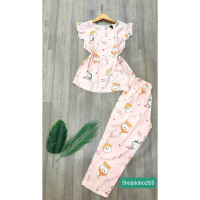 Đồ bộ nữ,đồ ngủ mặc nhà lửng 9 tấc tay cánh tiên vải lanh BL 52 họa tiết dễ thương size 51-70kg.