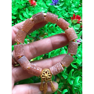Vòng Tay phong Thủy may mắn tài lộc kiểu Đá Lu Charm mặt trời thiên nhiên vip Size 9mm x dài 12mm hàng cao cấp nữ đeo tay sang lắm luôn ạ 100% đá thiên đeo vào may mắn tốt sức khỏe tim mạch và đẹp ạ