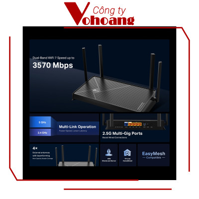 Bộ Phát Router Wifi 7 TP-Link Archer BE230 Băng Tần Kép 2,4/5Ghz - Chuẩn BE3600 - Tốc Độ Gigabit Mạnh Mẽ Với 1x WAN 2.5Gbps & 1x LAN 2.5Gbps - Hàng Chính Hãng
