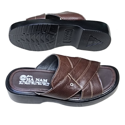 Dép Nam Quai Ngang Da Bò Thật HÀ NAM Đế Cao Dành Cho Người Thấp DN2058