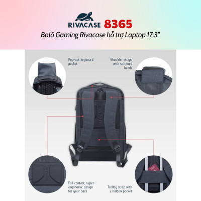 Balô Gaming Rivacase 8365 Để Vừa Laptop 17.3" - Bảo Hành 24 Tháng - Hàng Chính Hãng
