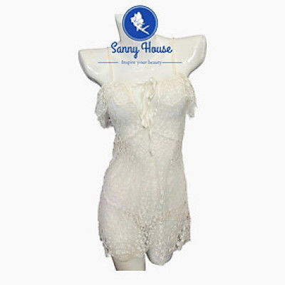 Váy Ngủ Ren Hoa D507 Cột Dây Khoét Ngực Xuyên Thấu Kèm Chip