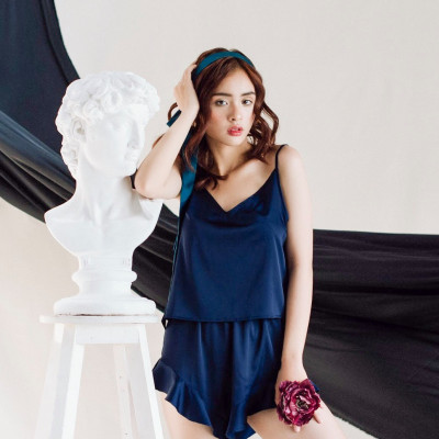 Đồ bộ ngủ lụa, đồ bộ mặc nhà cao cấp -Màu xanh Navy 