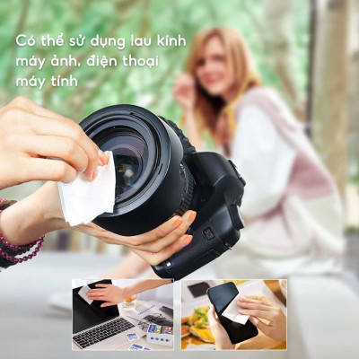 Combo 100 Khăn Lau Mắt Kính Nano- Miếng Giấy Lau Kính Chống Bám Hơi Nước, Lau Sạch Vân Tay Bụi Bẩn- Chính Hãng 
