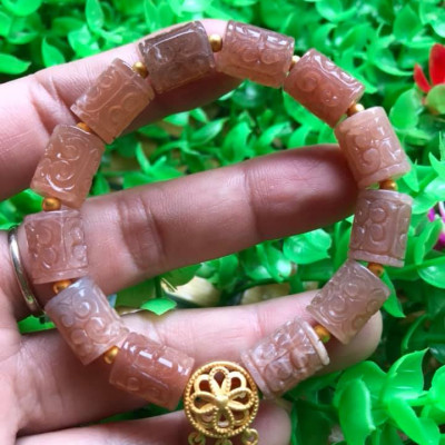 Vòng Tay phong Thủy may mắn tài lộc kiểu Đá Lu Charm mặt trời thiên nhiên vip Size 9mm x dài 12mm hàng cao cấp nữ đeo tay sang lắm luôn ạ 100% đá thiên đeo vào may mắn tốt sức khỏe tim mạch và đẹp ạ