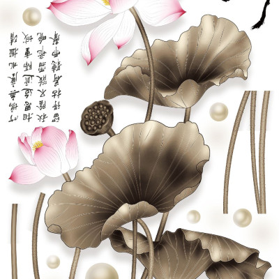 Decal dán tường Tranh dán tường Hoa Sen Xám SK9379