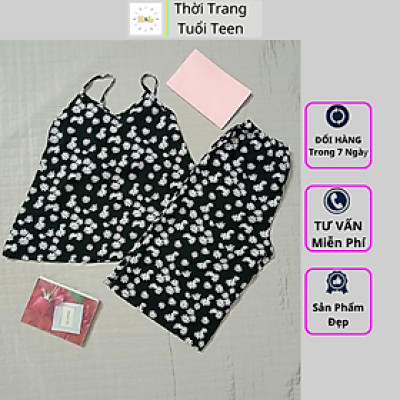 Bộ đồ ngủ 2 dây đồ mặc nhà đẹp quần lửng qua gối chất lụa mềm mịn mặc mát giặt máy không nhăn - DN02