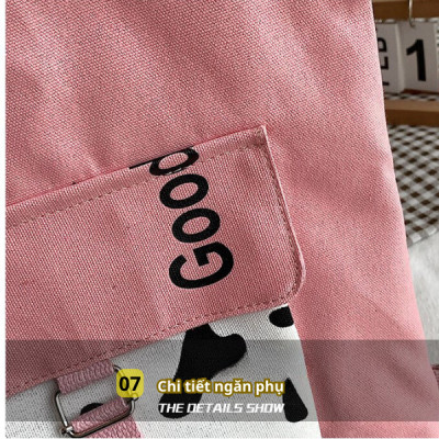 Túi đeo chéo BH Kids họa tiết Bò Sữa, phiên bản Hàn Quốc; vải Canvas, đựng vừa máy tính bảng, sách A4 - CH123