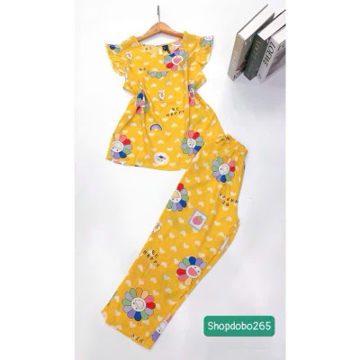 Đồ bộ nữ,đồ ngủ mặc nhà lửng 9 tấc tay cánh tiên vải lanh BL 57 họa tiết dễ thương size 51-70kg.