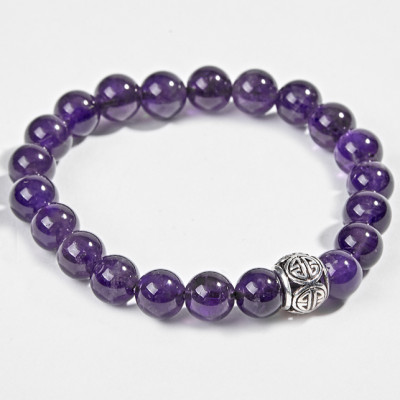 Vòng đá Thạch Anh Tím phối charm bạc (8mm) Ngọc Quý Gemstones