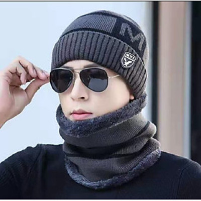 Nón mũ len nam 2 lớp tặng kèm khăn cổ thu đông ấm áp dona23122201