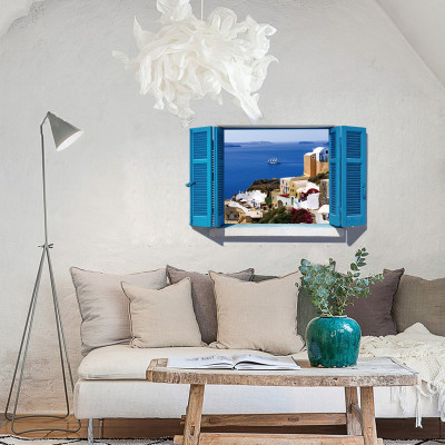 Decal dán tường nguyên miếng cửa sổ màu xanh  Địa Trung Hải SK9059A 