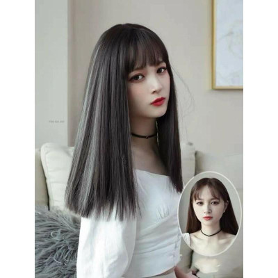 Tóc giả nguyên đầu tóc thẳng lửng line xám - Tặng lưới chùm tóc