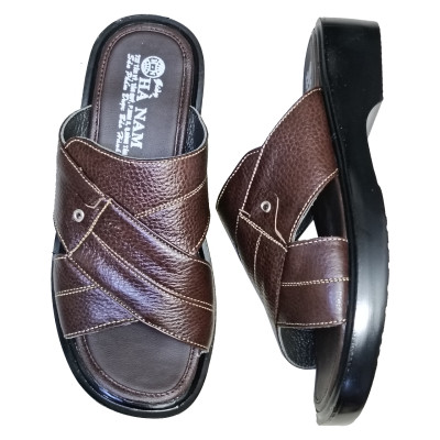 Dép Nam Quai Ngang Da Bò Thật HÀ NAM Đế Cao Dành Cho Người Thấp DN2058