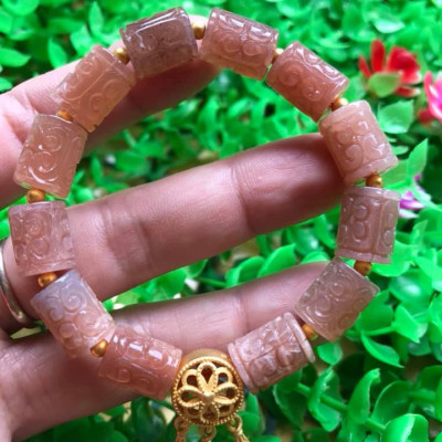 Vòng Tay phong Thủy may mắn tài lộc kiểu Đá Lu Charm mặt trời thiên nhiên vip Size 9mm x dài 12mm hàng cao cấp nữ đeo tay sang lắm luôn ạ 100% đá thiên đeo vào may mắn tốt sức khỏe tim mạch và đẹp ạ