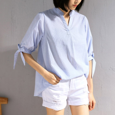 Áo sơ mi nữ Haint Boutique tay lỡ cổ chữ V hoạ tiết kẻ sọc thiết kế hợp thời trang sơmi nữ HB174