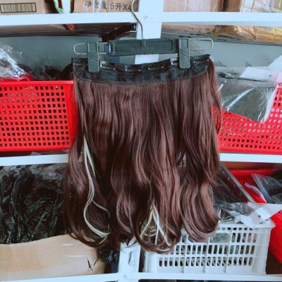 Tóc giả kẹp nữa đầu 6 phím ngắn light bạch kim cao cấp- hình thật