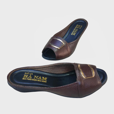 Dép Nữ Quai Ngang Đế Xuồng Da Bò Thật TiTi ĐÔ Cao Cấp DNU2095d
