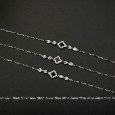  Lắc Tay Nữ Bạc Ta Mix Cỏ Bốn Lá Nhiều Màu BẠC HIỂU MINH LTU646