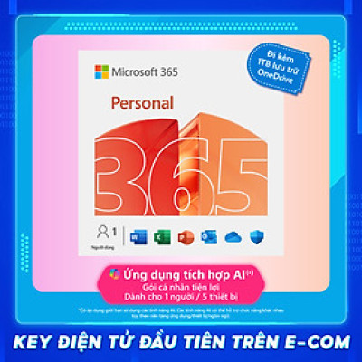 KEY ĐIỆN TỬ Phần mềm Microsoft 365 Personal EP2-32313 | 12 tháng | Dành cho 1 người | 5 thiết bị/tài khoản | Word, Excel, PowerPoint | 1TB OneDrive