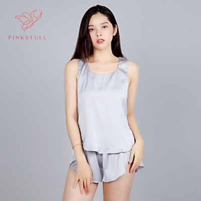 Bộ đồ ngủ lụa Pink Stull không tay xám