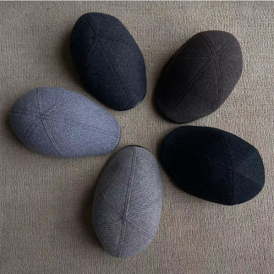 Mũ nồi/ Mũ beret nam da cừu phối vải dạ kẻ BHY163 