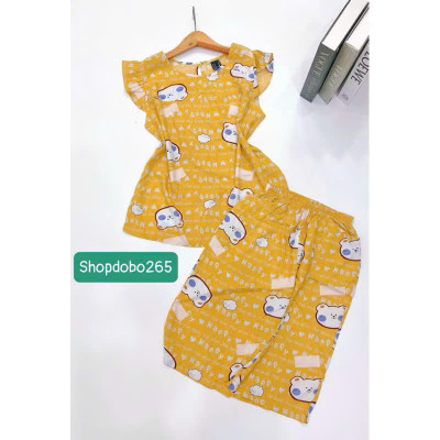 Đồ bộ nữ,đồ ngủ mặc nhà lửng tay cánh tiên vải lanh mềm,mát BL 169 hoạ tiết dễ thương size 45-70kg.