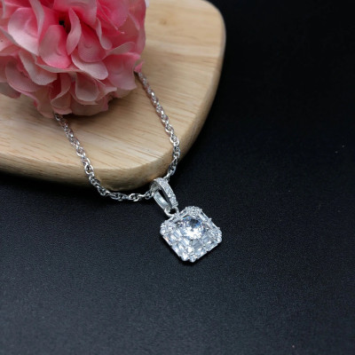 Dây Chuyền Vòng Cổ Bạc Ta Dây Xoắn Kép Và Mặt Vuông Đính Đá Cao Cấp BẠC HIỂU MINH DMD479