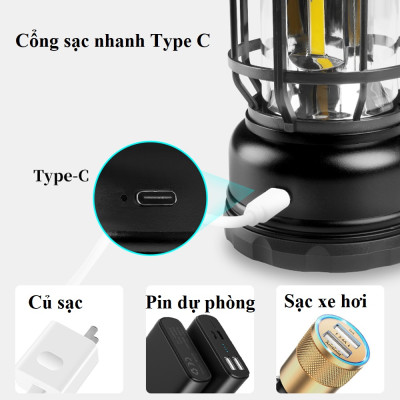 Đèn Tích Điện, Đèn Cắm Trại, Đèn Dã Ngoại Du Lịch Sạc USB Tiện Lợi