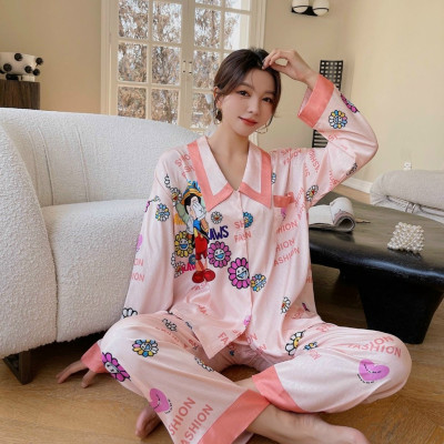 Bộ lụa tay dài quần dài, bộ lụa mặc nhà chất vải hàng cao cấp, lụa xước mã B391