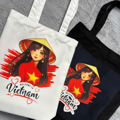 Túi canvas GIADO, túi tote in hình món ăn Việt Nam mẫu Bánh cuốn
