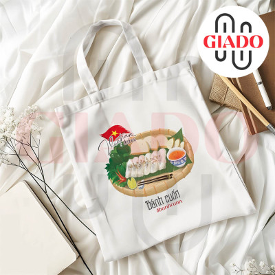 Túi canvas GIADO, túi tote in hình món ăn Việt Nam mẫu Bánh cuốn